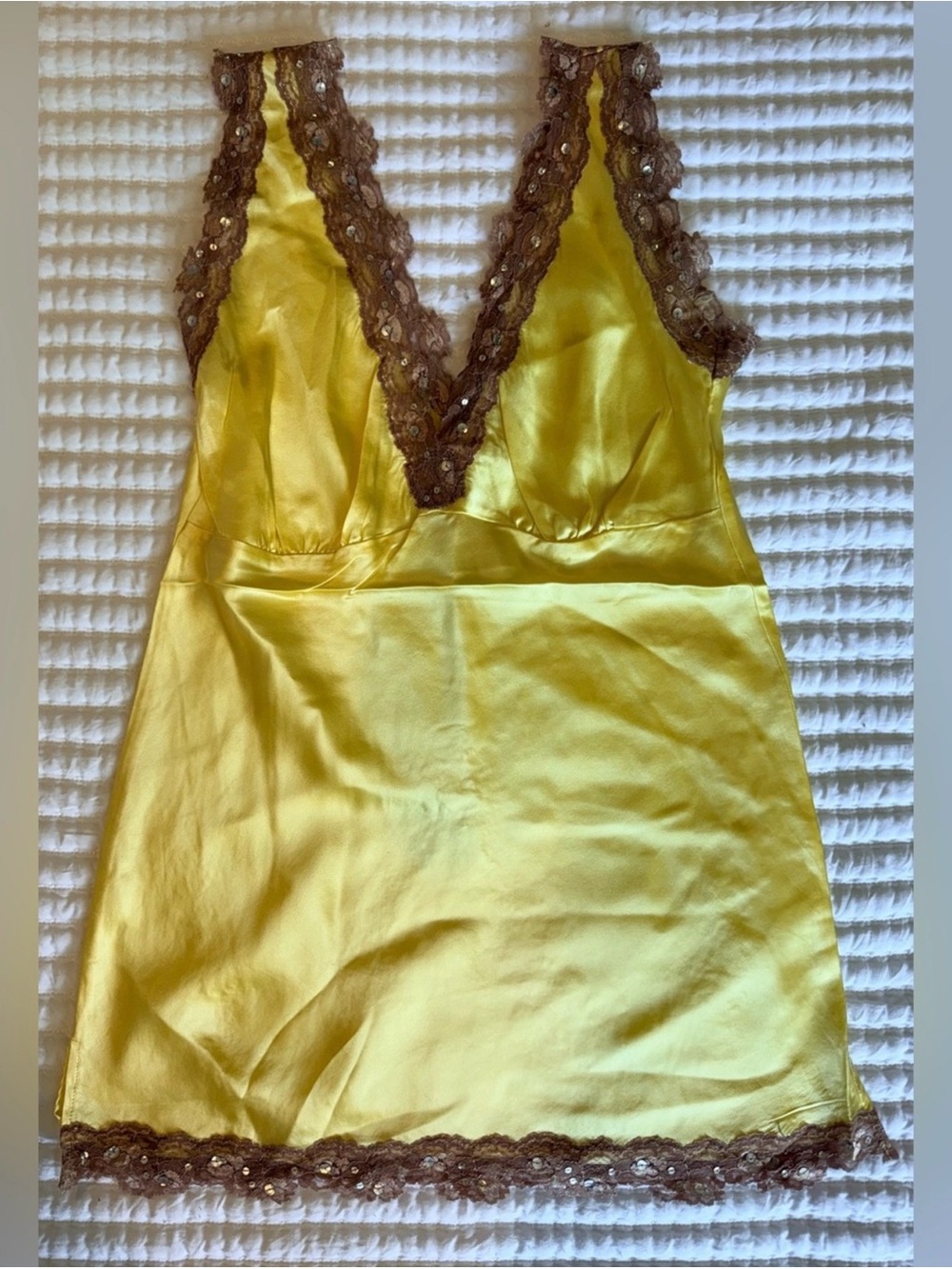 Vintage Gold Hawk 100% Silk Beaded Lace Camisole Sunshine Yellow Medium NWT